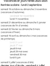 Calendrier des vacances et jours fériés 2024-2025