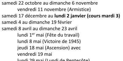 Calendrier des vacances et jours fériés 2022-2023